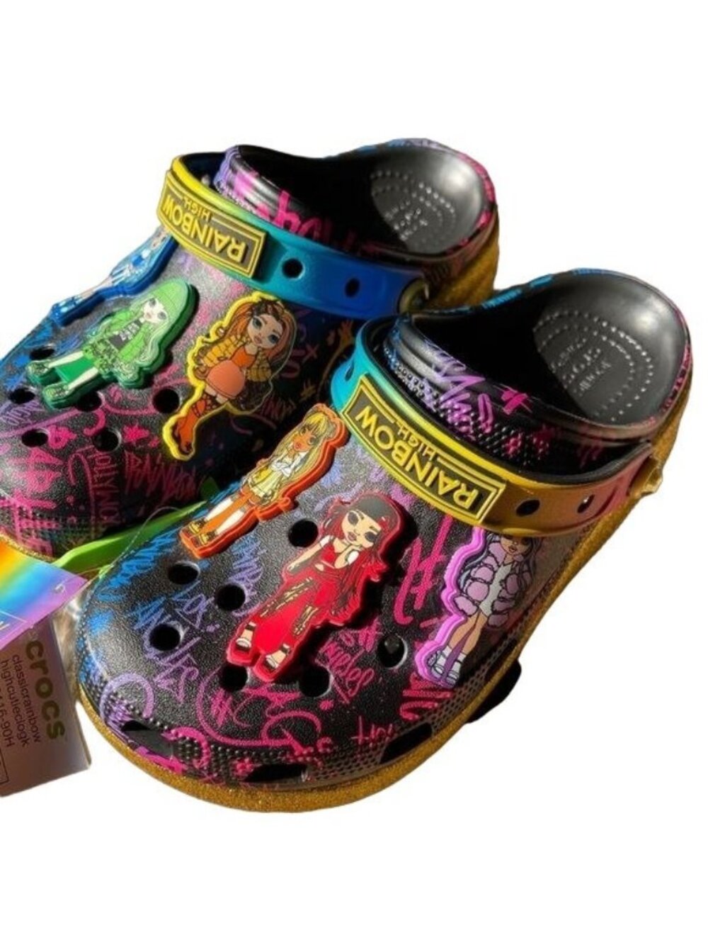 Crocs Rainbow High Gold Glitter Clogs Back to School Shoes Youth Size J 5 New
